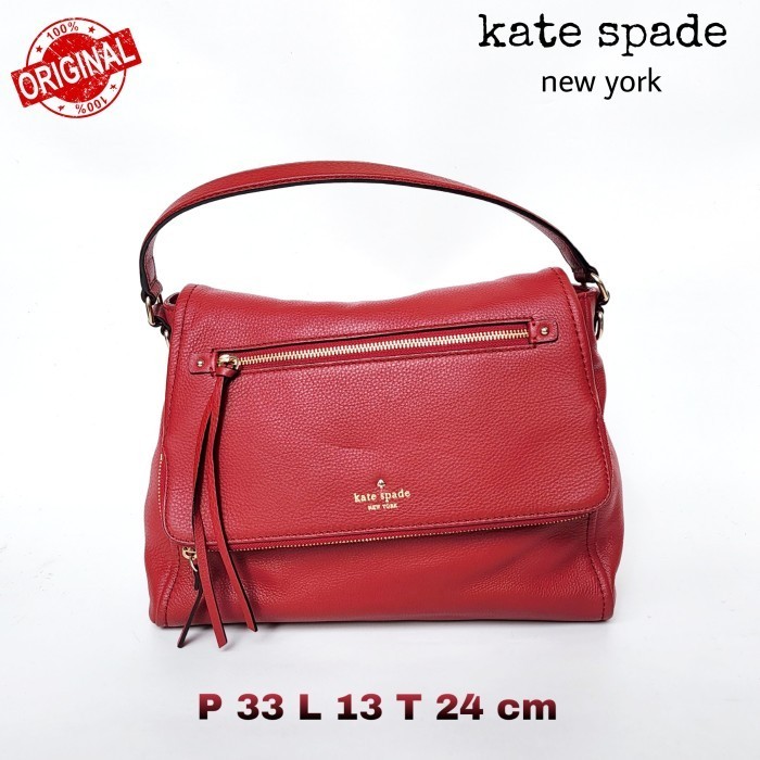 ✅New Tas Kulit Merah Shoulder Bag Kate Spade Red Leather Handbag Original Berkualitas