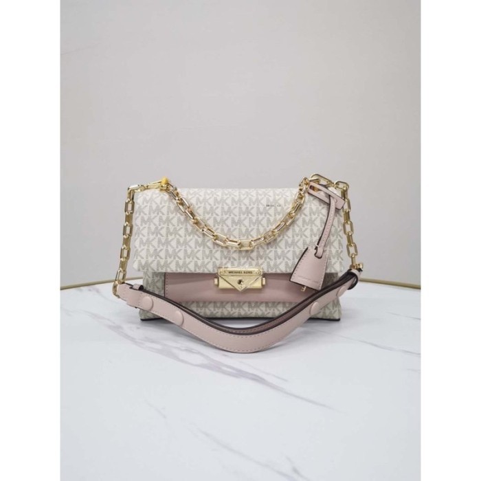 ✅New [Original 100] Michael Kors Cece Md Chain Shoulder Bag - White Pink Diskon