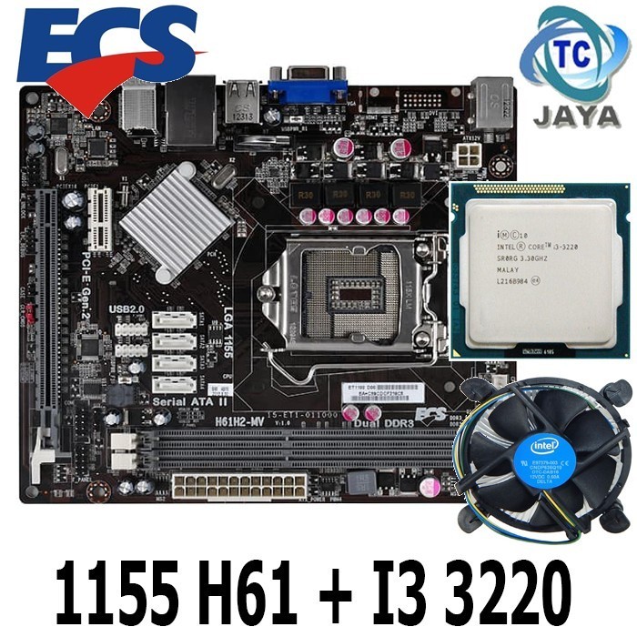 Mobo Intel ECS LGA 1155 H61 Plus Processor core i3