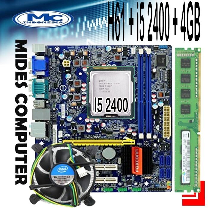 MOBO Mainboard Motherboard H61 Foxconn + Processor i5 2400 + RAM 4GB