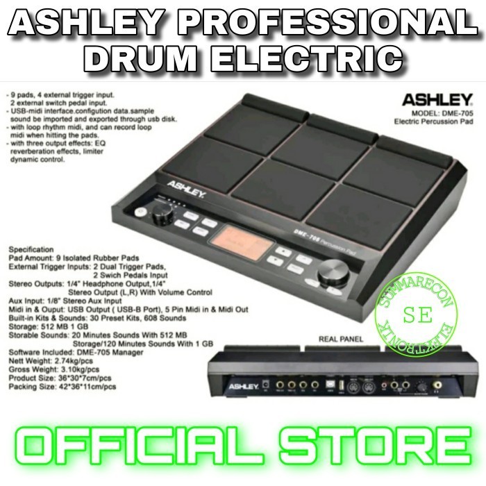 [New] Drum Elektrik Original Ashley Dme 705 Electric Percussion Pad Original Terbatas
