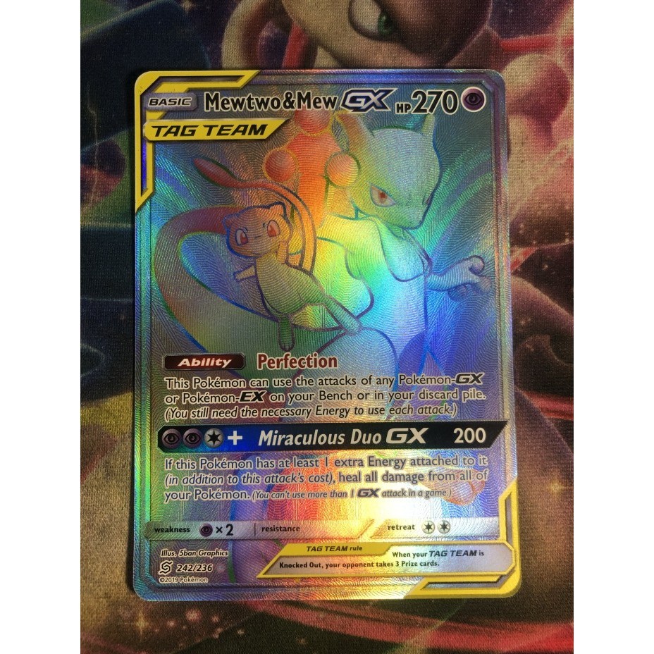 ✅Baru Mewtwo - Mew Gx Secret Rare Pokemon Sm Team Up Terbatas