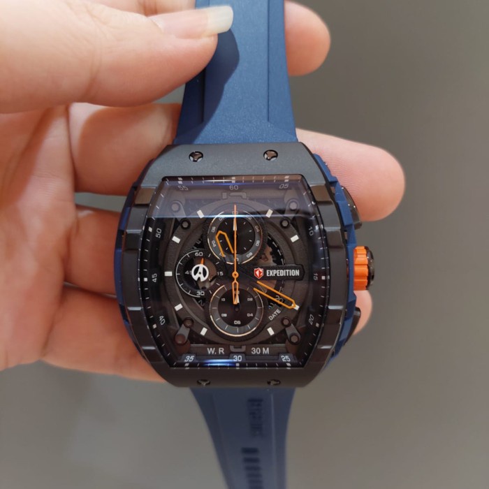 ✅New Jam Tangan Pria Expedition Exp 6782 Blue Rubber Black Original Terbaru