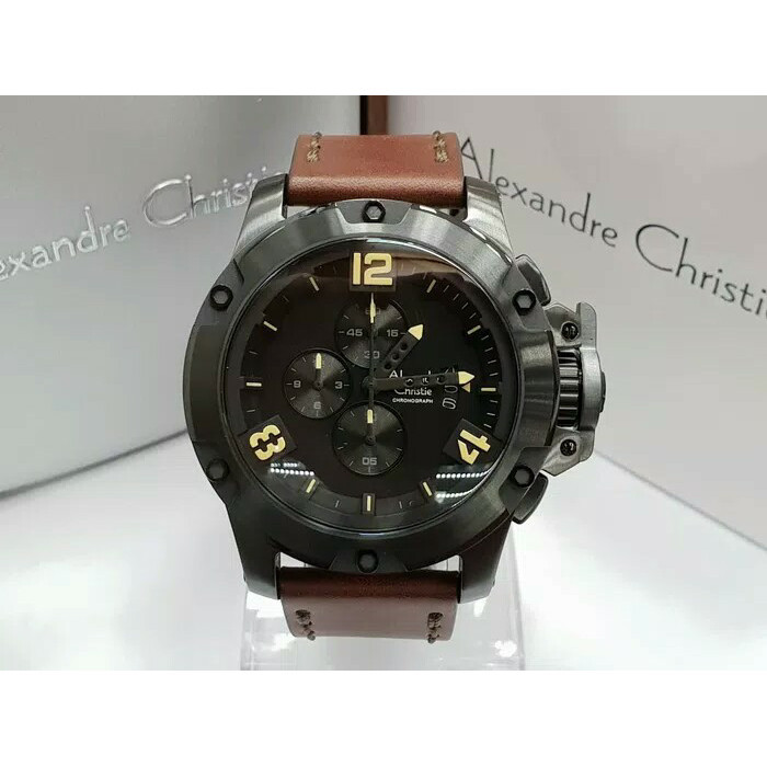 ✅Ori Jam Tangan Pria Alexander Cristie Ac 6295 Cowok Kulit Black Diskon