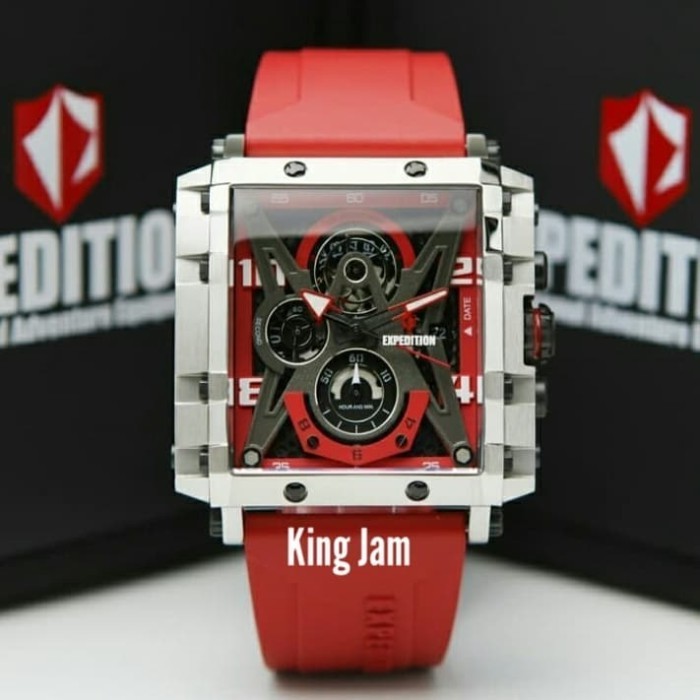 ✅New Ori Jam Tangan Pria Expedition E 6757/ 6757 Original Red Silver Limited