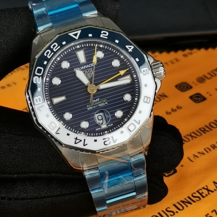 ✅Original Tag Heuer New Aquaracer Blue Dial 43Mm Gmt Ceramic Bezel Ref.Wbp2010 Berkualitas