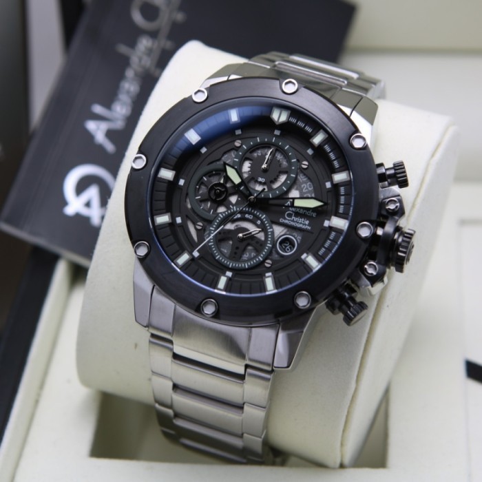 ✅Original Alexandre Christie 6564 Ac6564Mcb Silver Black Pria. Original Berkualitas