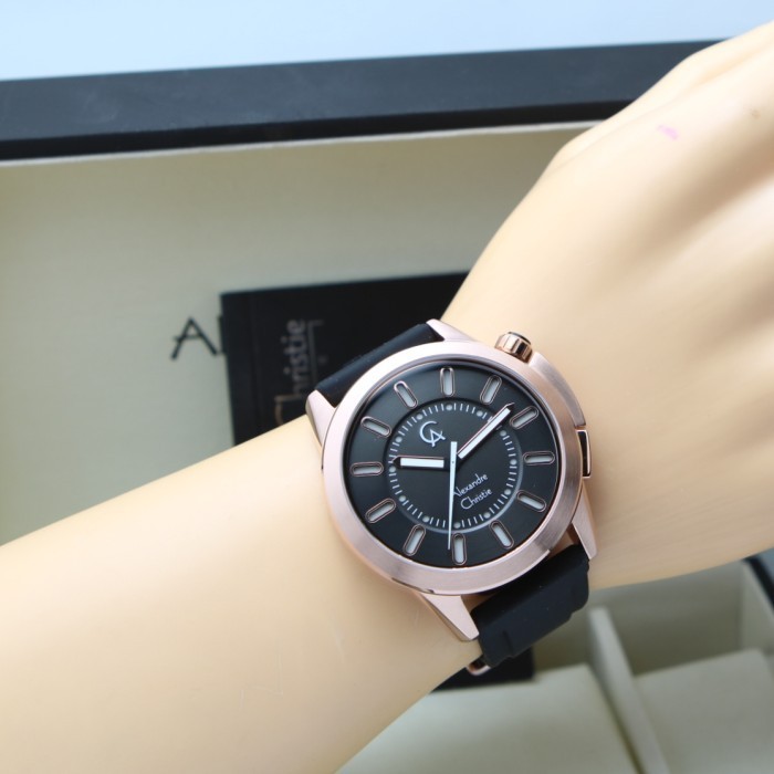 ✅Ready Alexandre Christie Ac 8632 Rosegold Black RubberLight Pria. Original Berkualitas