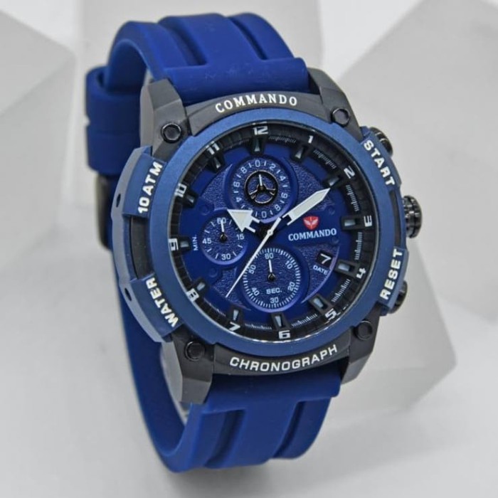 ✅Ready Jam Tangan Commando 7004 C 7004G-3 Pria Black Blue Rubber Original Diskon