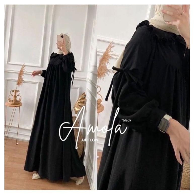 Amofa Dress Gamis Jumbo Ld 120 Wanita Dewasa Kondangan Bahan Crinkle Airflow Premium Grosir