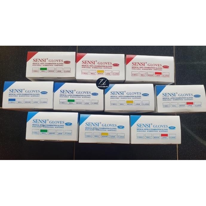 COD Sarung Tangan Medis SENSI Vinyl | Latex | Nitrile Glove Isi 100 | 40