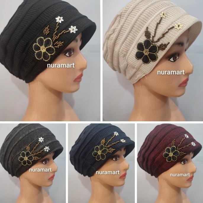 Terbaik Ciput Rajut Nenek /Topi Kupluk/Turban Dewasa Motif Bordir. Original