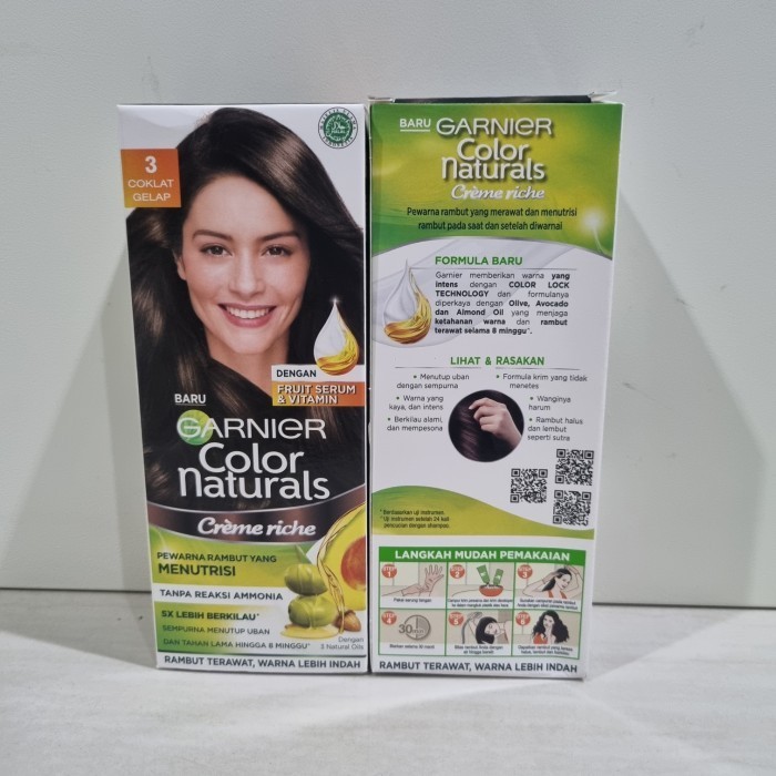 Garnier color naturals cat pewarna rambut 3 Coklat Gelap Dark Brown