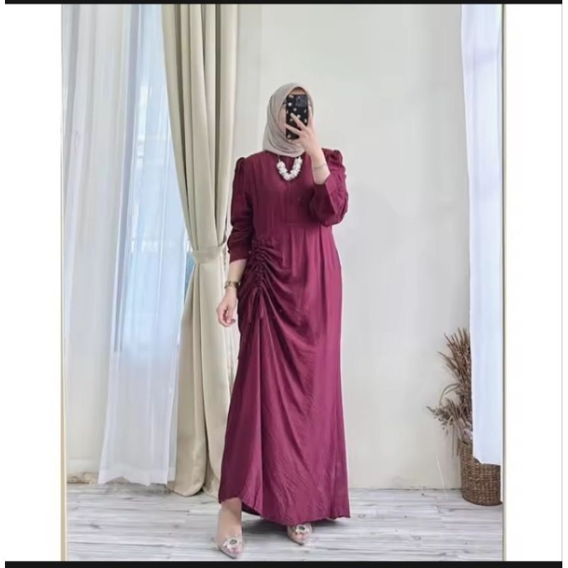 ANDINI Gamis Kondangan Terbaru 2024 Bahan Cringkel Dress Polos Jumbo