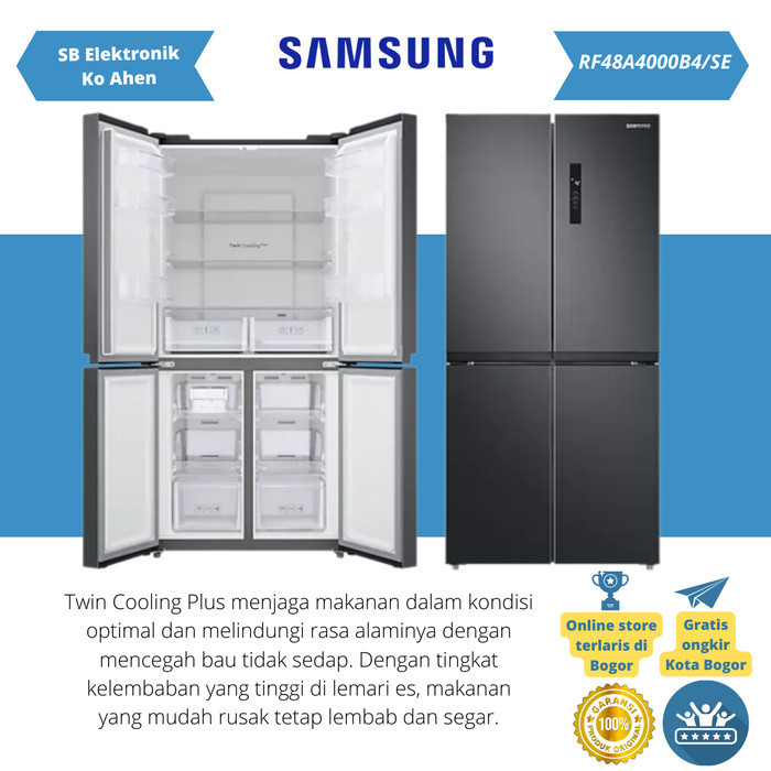 [Baru] Samsung Kulkas Rf48A4000B4 Multi Door Twin Cooling Plus Rf 48A4000 B4 Terbaru