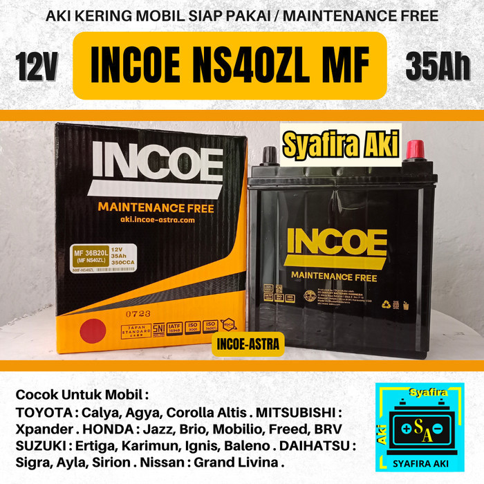 [Ori] Aki Mobil Agya / Ayla Merk Incoe Mf Astra Tipe Ns40Zl Aki Kering Berkualitas