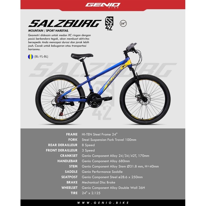Terbaru Sepeda Gunung Genio Mtb 24 Inch Salzburg Ss 42 By United Garansi Sni Promo Terlaris