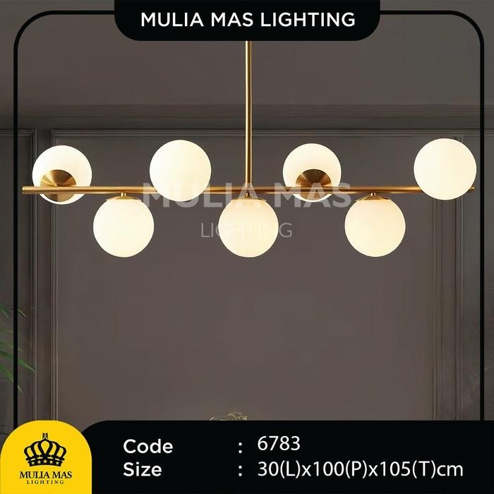 LAMPU GANTUNG MINIMALIS TIANG GOLD KACA SUSU HIAS RUMAH/CAFE 6783