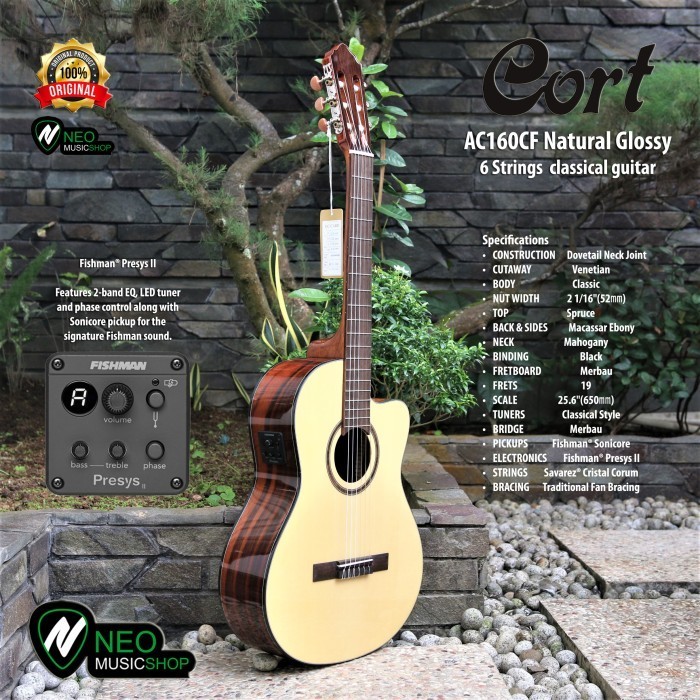 PROMO CORT AC160CF NATURAL GLOSSY CLASSIC GUITAR WITH FISHMAN PRESYS II #ORIGINAL
