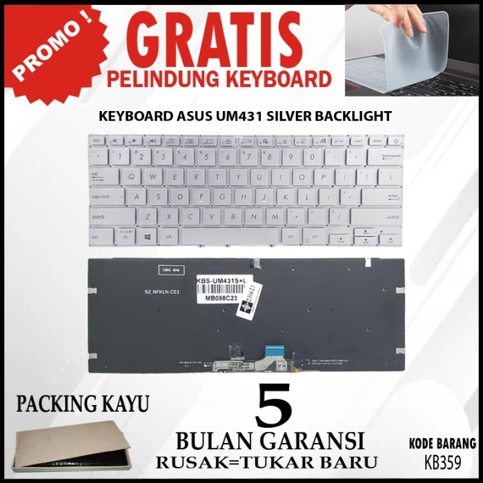 Keyboard Asus Zenbook 14 Um431 Um431D Um431Da Bx431Fl Silver Backlite Best