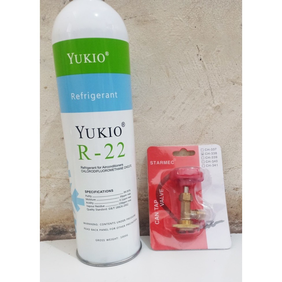 Freon Kaleng R22 Berat 1Kg Merk Yukio Lengkap Dengan Kepala Ct 338 Best
