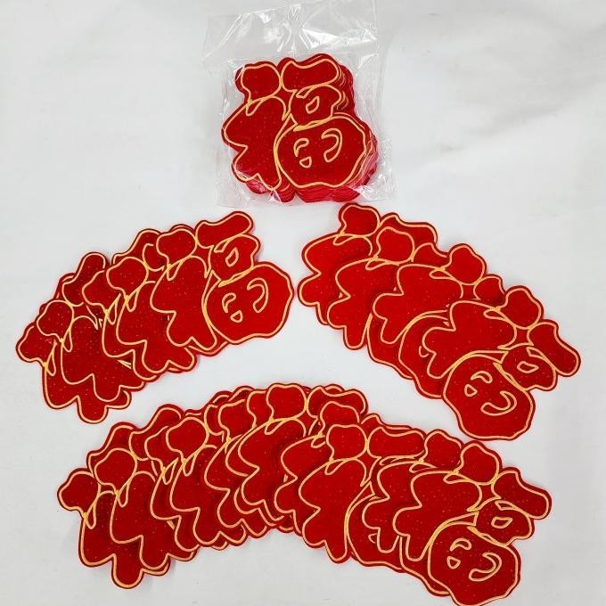 

New Stiker Fu Emas Mote Gliter Tempelan Fuk Hoki Sticker Kain Bludru Imlek Terbaik