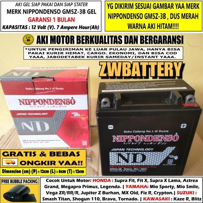 New Aki Motor Satria Lumba, Smash 110, Shogun 110, Tornado Gm5Z-3B Mf Gratis Ongkir