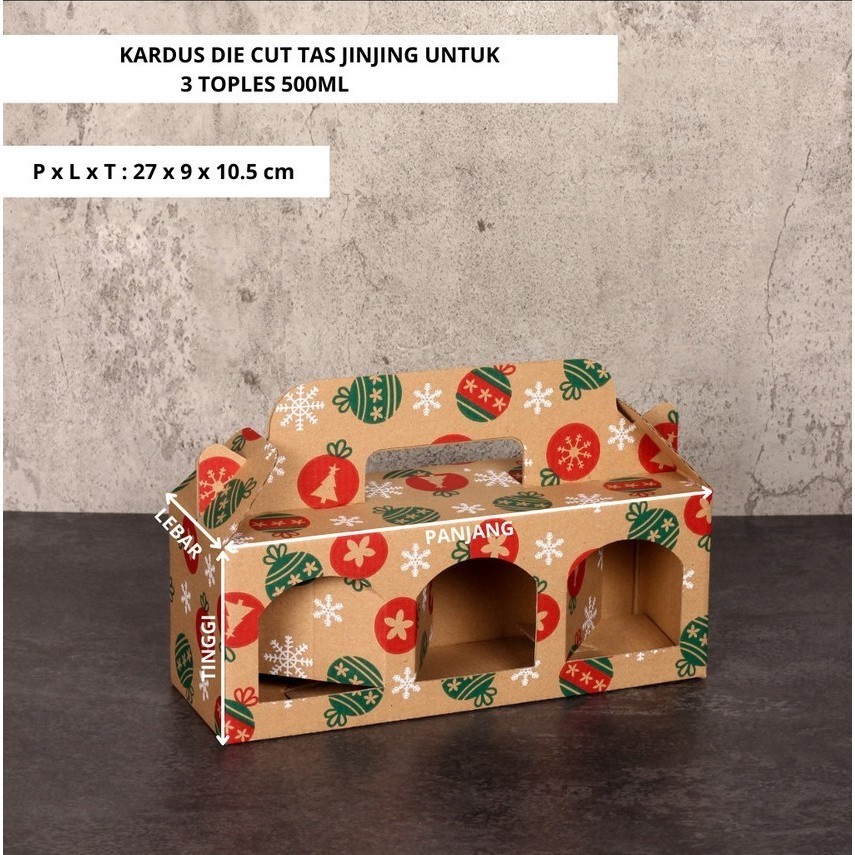 

10 Pcs Dus Jinjing isi 3 Toples Jar Box Coklat Natal uk 31.5 x 10.5 x 11 cm