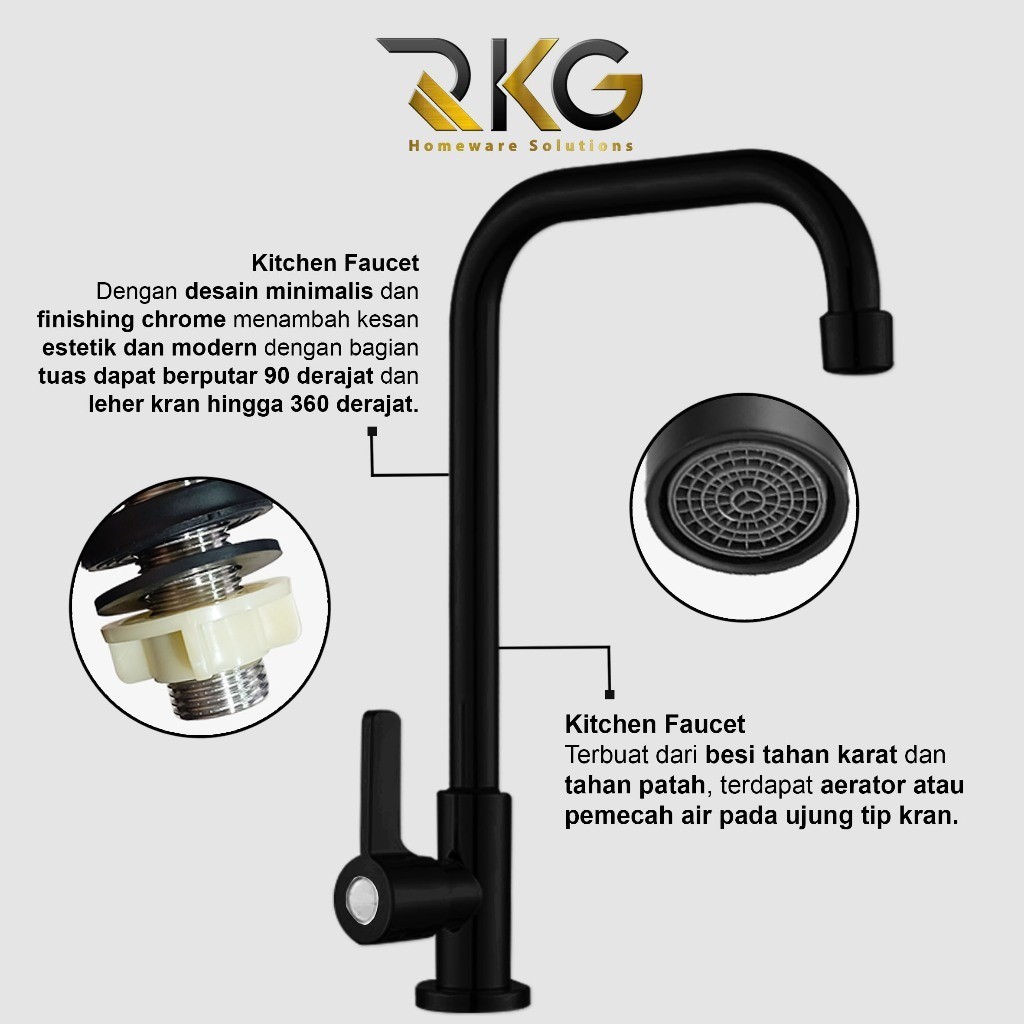 Rkg Sink Kitchen Faucet Kran Angsa Dapur Kotak Hitam