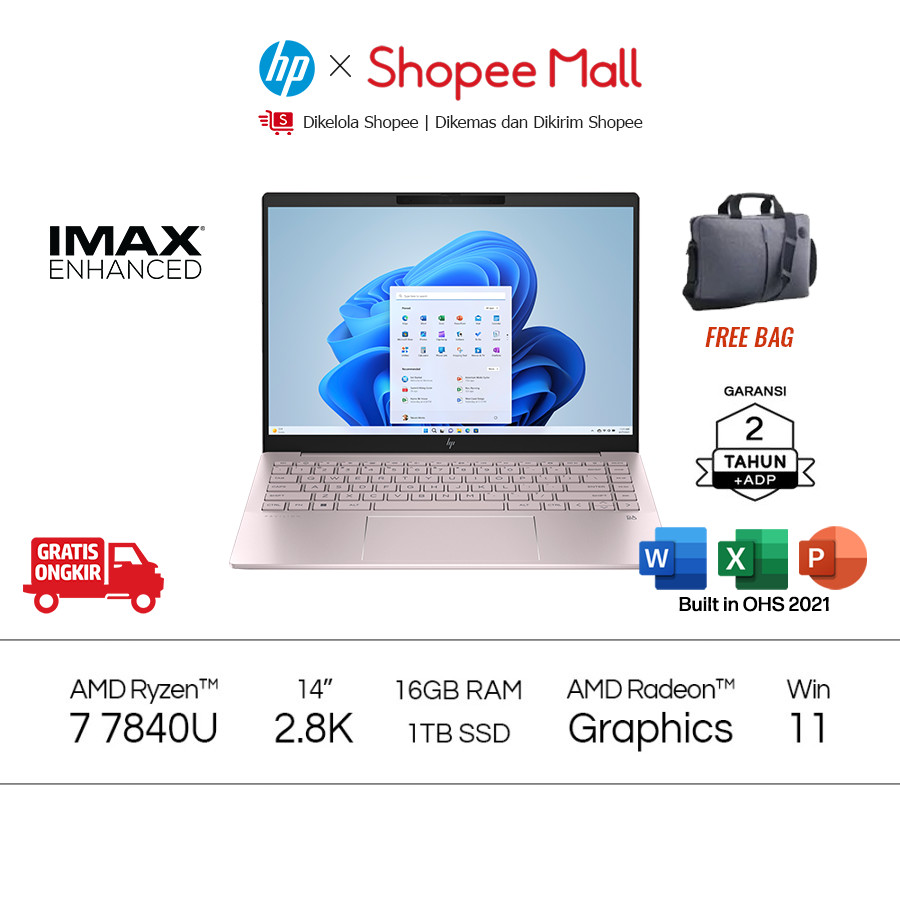 HP Pavilion Plus Laptop 14-ey0015AU R7 - 7840U pink Ryzen 7 - 7840U / 14.0 2.8K (2880x1800) OLED Bri