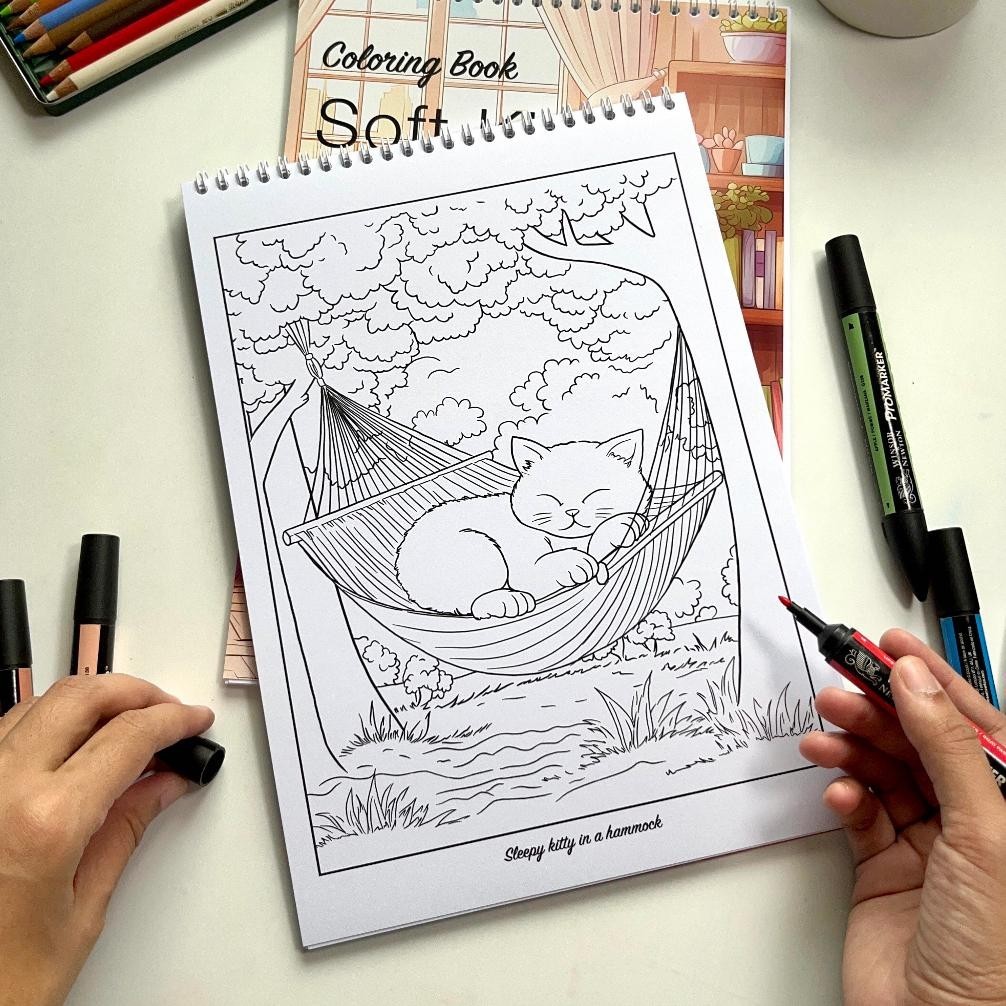 

Terlaris! Soft Kitty Coloring Book - Coloring Book for Markers & Mixed Media - Buku Mewarnai Sale