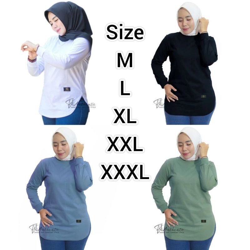 Kaos Polos Wanita Lengan Panjang KATUN COMBED 24s / Baju Kaos Oval Atasan Lengan Panjang Xshop