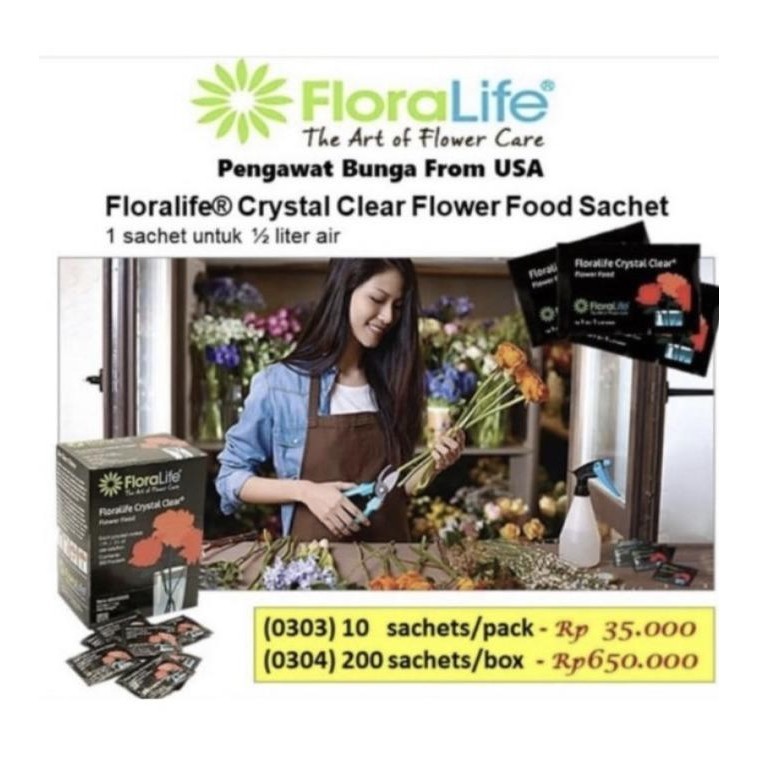 

Terbaru - Pengawet Bunga Floralife Crystal Clear Flower Food isi 10 Sachet Bubuk !