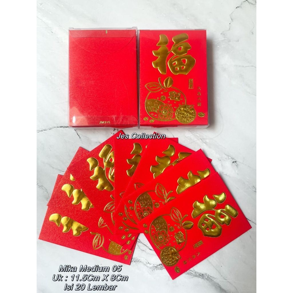 

E34 ANGPAO IMLEK FUK FUK ISI 20 LEMBAR FUNG PAU HONGBAO FUK KEMASAN KOTAK MIKA UKURAN MEDIUM READY