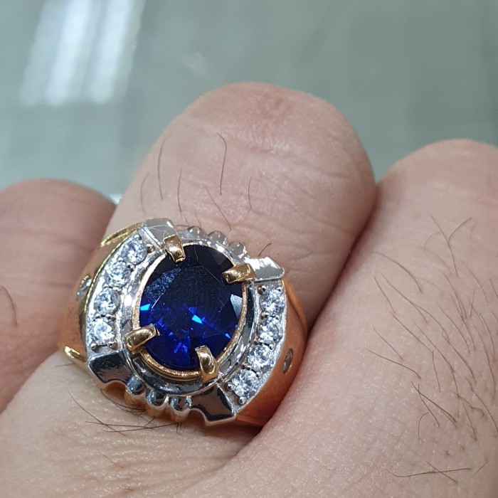 Cincin - Cincin Pria Cowo Emas Dewasa Batu Biru Cake