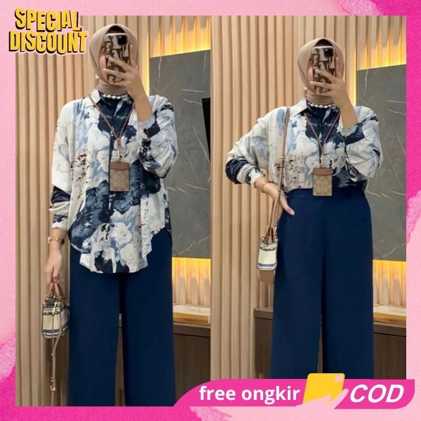 Setelan Wanita Kekinian Import Korean One Set Perempuan Tunik Setalan Celana Premium Long Set Viral 