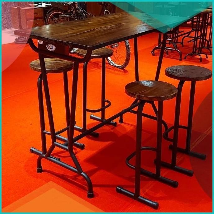 Meja Bar Meja Cafe Industrial Furniture Interior Decor Ebony Table Set