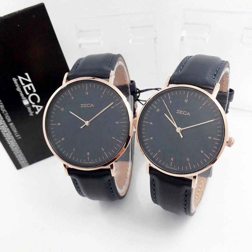Zeca Jam Tangan Kasual Couple Murah 3007 Black Gold - Tali Kulit - Quartz - Original