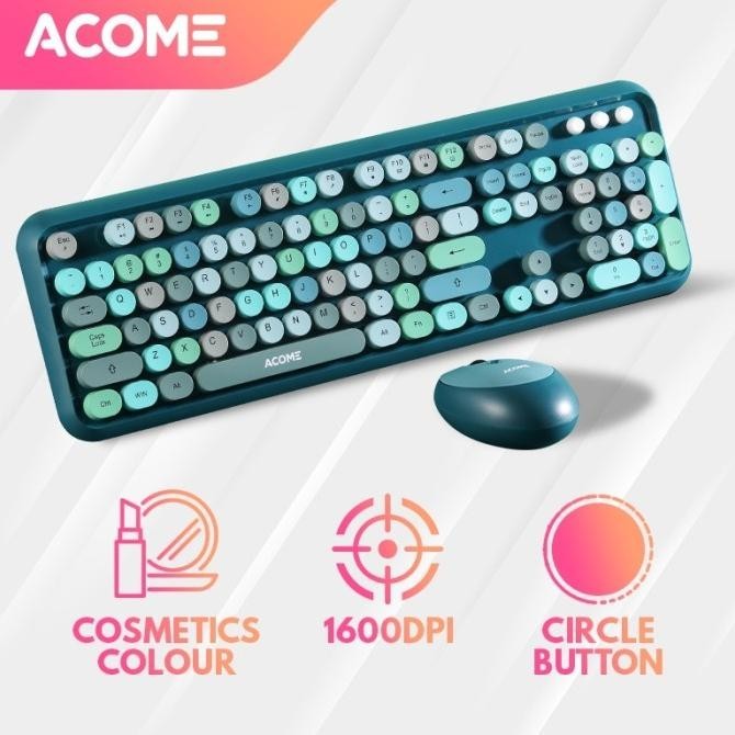 KEYBOARD DAN MOUSE COMBO WIRELESS ACOME FASHION COLOUS AKM1000 PINK