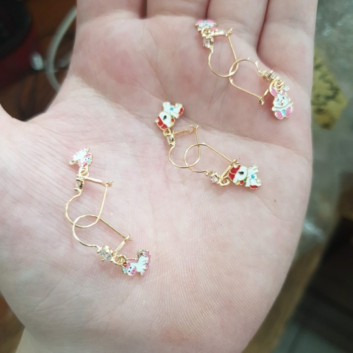 ANTING AGOGO GANTUNG ANAK KARAKTER LUCU MERAH KUNING EMAS ASLI 700 70%