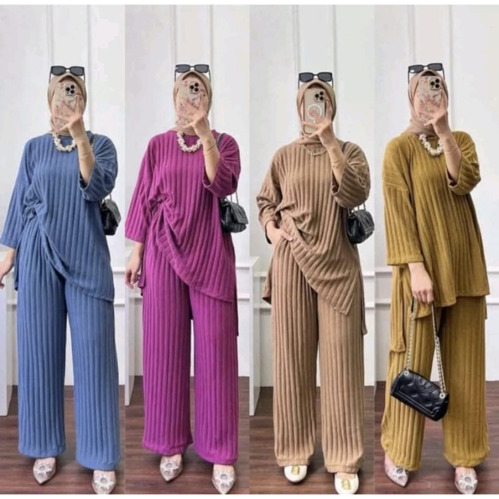 One Set Wanita Kekinian 2024 Ootd Viral Wan Set Wsnita Dewasa Set Celana Wanita Import Premium Stlan