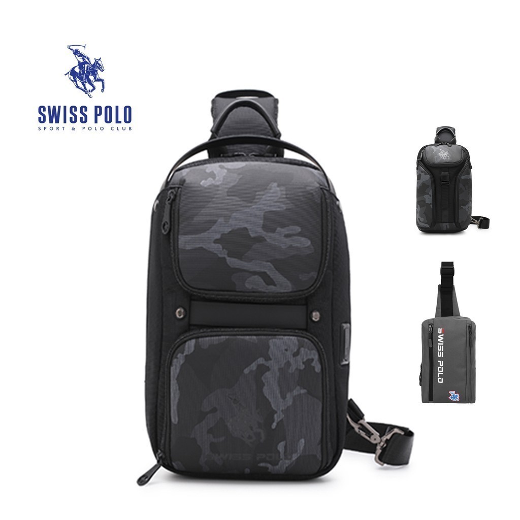 Swiss Polo Sling Bag / Chest Bag / Crossbody Bag (Tas Dada / Tas Selempang Pria) - Black Pria - SXQ 