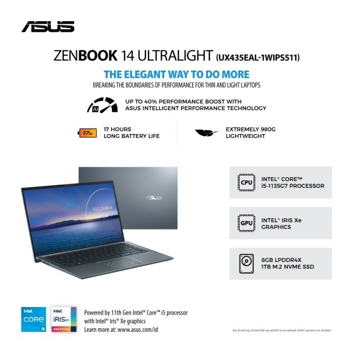 PROMO NOTEBOOK ASUS UX435EG-IPS511NP I5-1135G7 MX450 8GB 512GB NUMBERPAD W10 #ORIGINAL