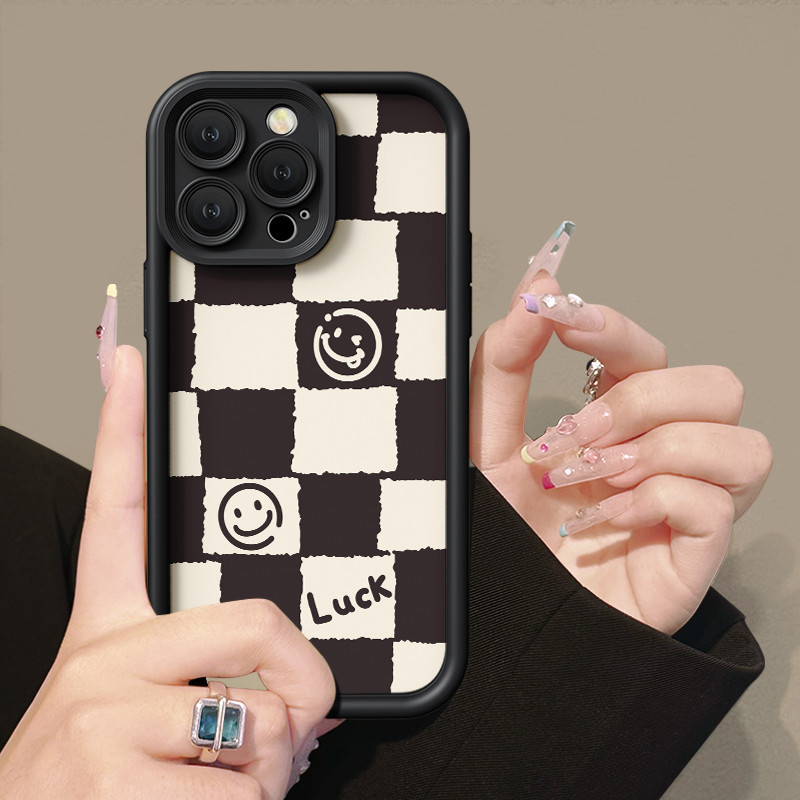 Checkered smiley face Case For OPPO A15 A16 For A57 A17 A52 A53 A54 A5 A18 A38 Soft Case For A7 A78 A58 A74 A78 A9 A76 A1 A94 Casing For RENO4 5 6 7 8T 7z F9 Pro Fullcover Case cesing 8 2020 softcase a55 a95 a17k kesing 5f 4 f a92 a5s a98 reno 4f 5g 4g hp