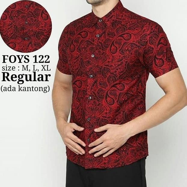 KEMEJA BATIK PRIA BAJU BATIK MERAH FOYS122