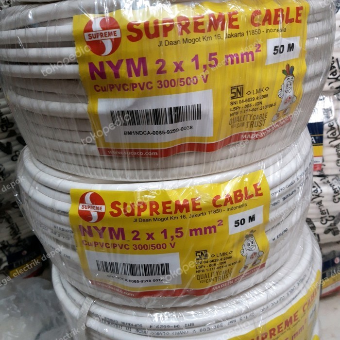 kabel listrik supreme 2x1.5 nym kawat 1 ROLL 50MTR SNI