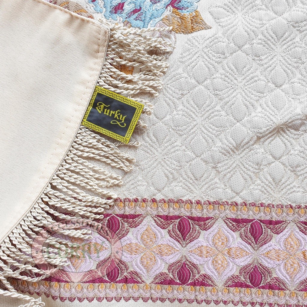 Sajadah Turki Bunga Pink Merah Krem 120 X 70 Cm Premium Tebal Import Silk Satin Bordir Dewasa