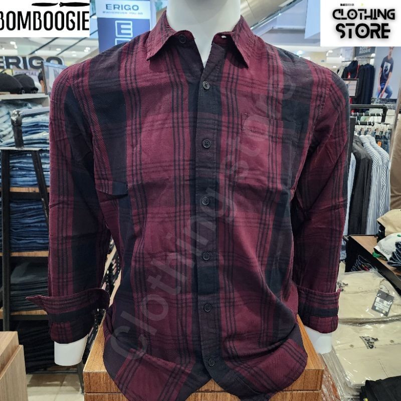 BOMBBOOGIE ORIGINAL kemeja pria lengan panjang merah 24880B5MK