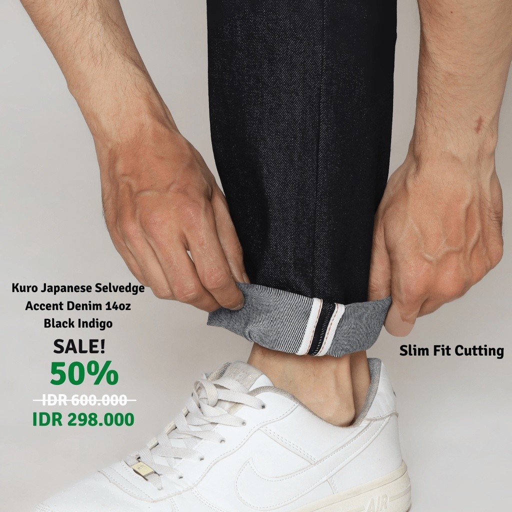 NEW LAUNCHING TERMURAH CELANA JEANS Kuro Japanese Selvedge Accent Denim 14oz Black Indigo Stretch