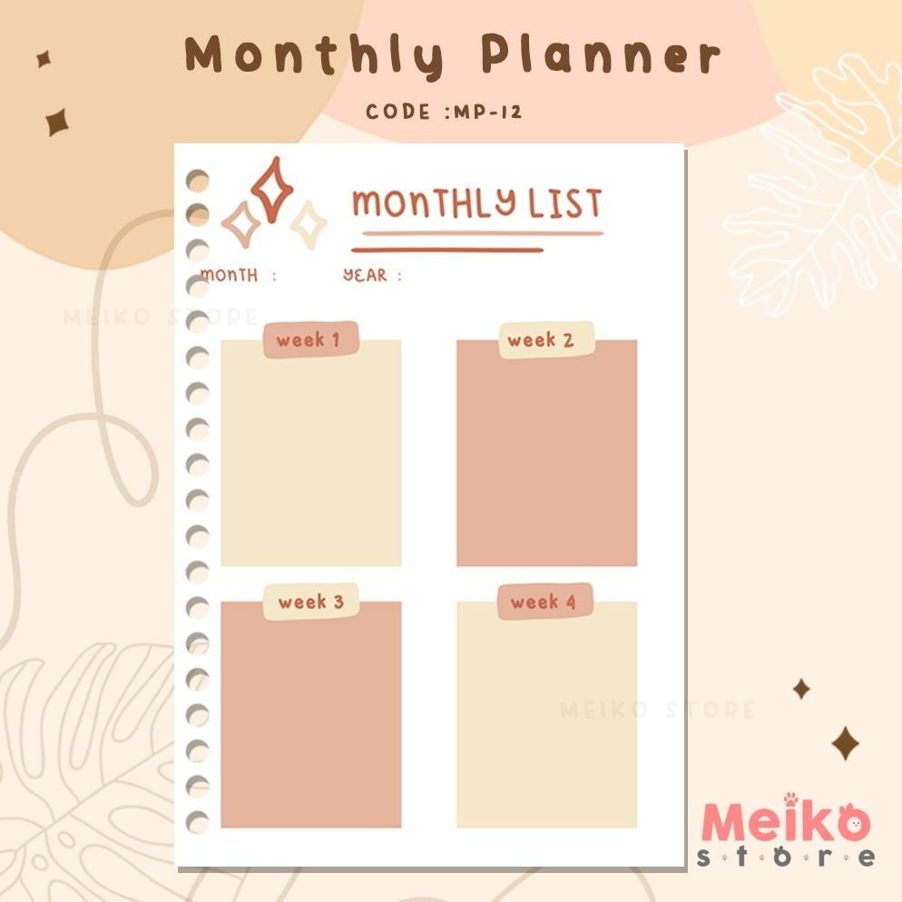 

Produk Unggulan [MP-12] Loose Leaf Monthly Planner/ Monthly List - Refill Binder A5 / B5 -12 Lembar by Meiko Store